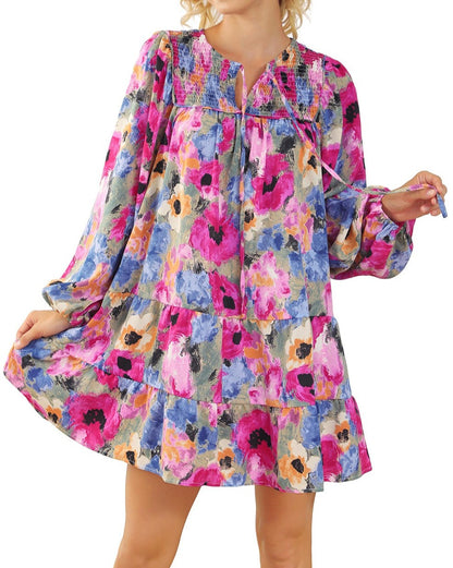 Floral Bubble Sleeve Shift Dress