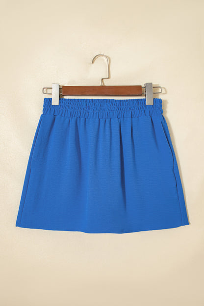 Solid Crinkle Textured Elastic Waist Skort