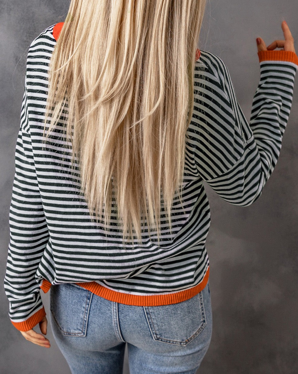 Stripe Contrast Drop Shoulder Sweater