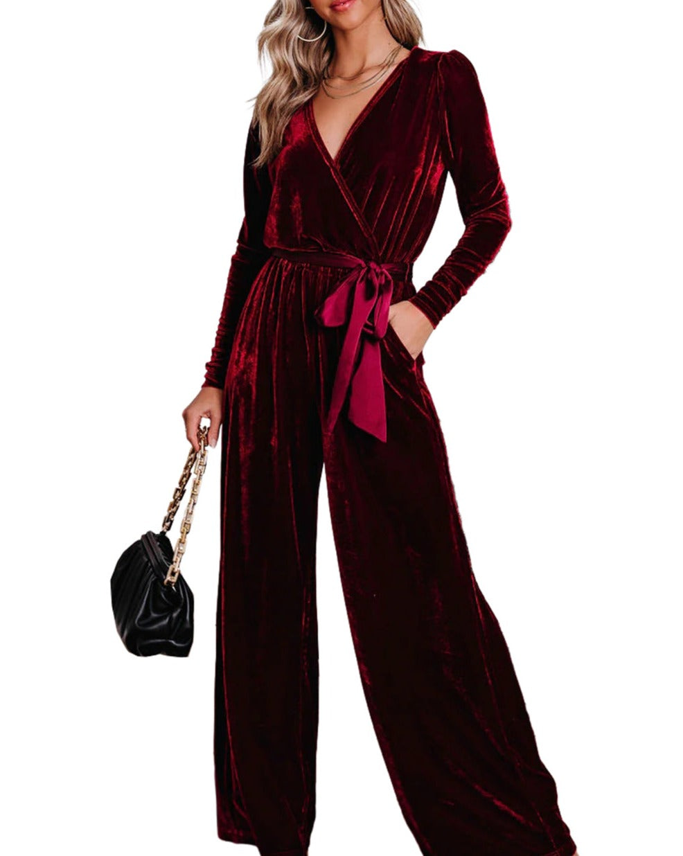 Velvet Cut Out Wide Leg Jumpsuit