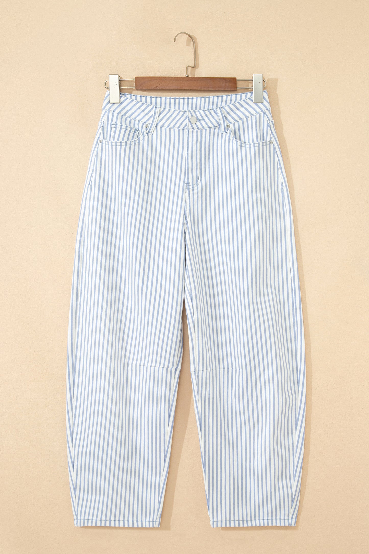 Stripe Denim High Waist Barrel Leg Jeans
