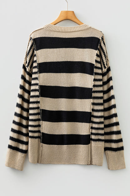 Stripe Patchwork Drop Shoulder Sleeve Sweater