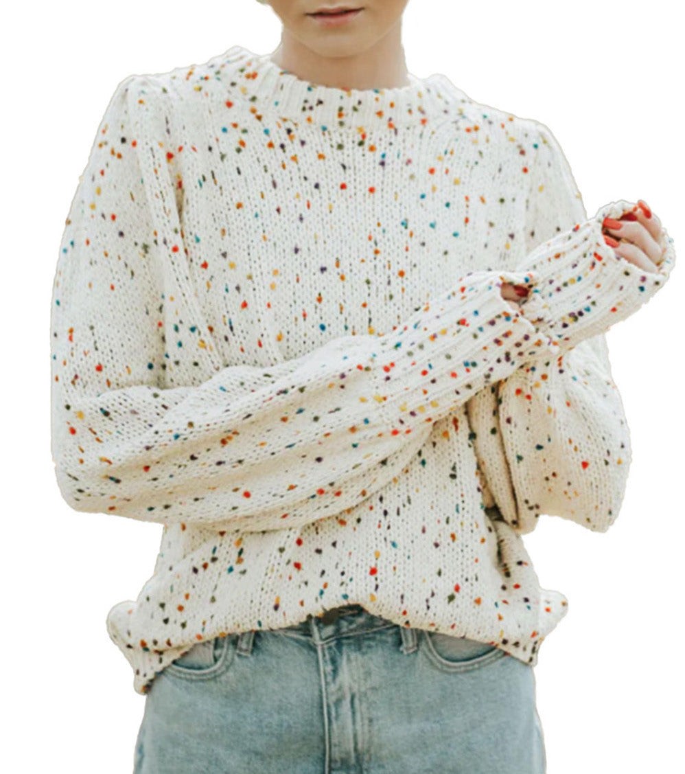 Dotted Popcorn Puff Sleeve Sweater