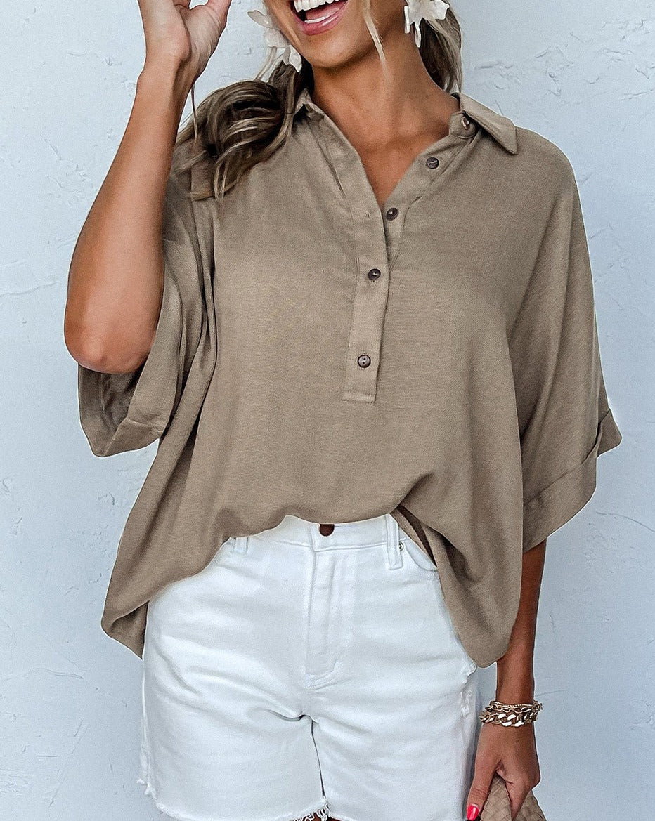 Collared Short Sleeve Oversize Top