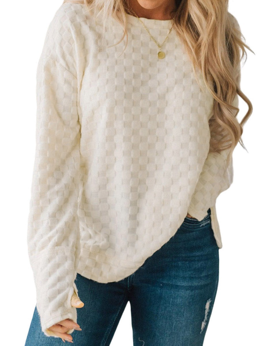 Checker Textured Thumbhole Sleeve Top