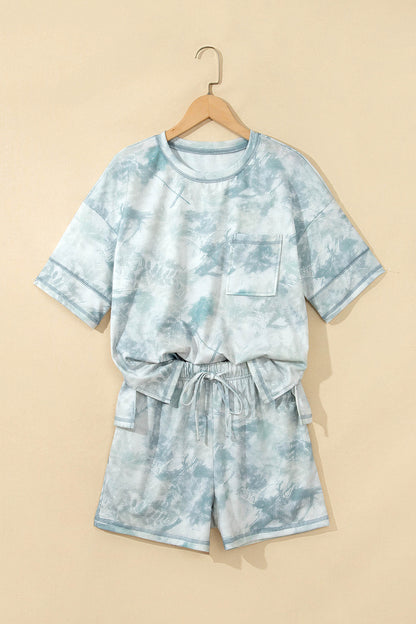 Camo Short Sleeve Top & Elastic Waist Shorts Set