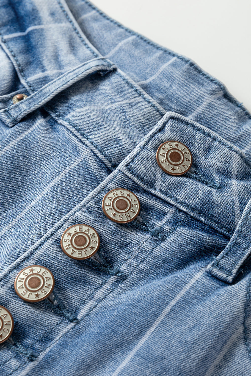 Pinstripe Denim Buttoned Wide Leg Jeans