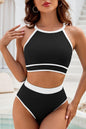 Contrast Trim Crisscross Back Bikini