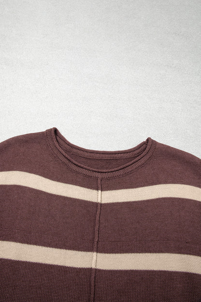 Plus Size Stripe Short Sleeve Sweater Knit Top