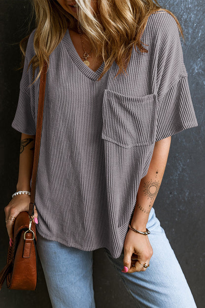 Corded Short Sleeve Pocketed T-Shirt