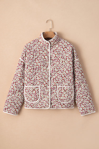 Floral Contrast Trim Buttoned Coat