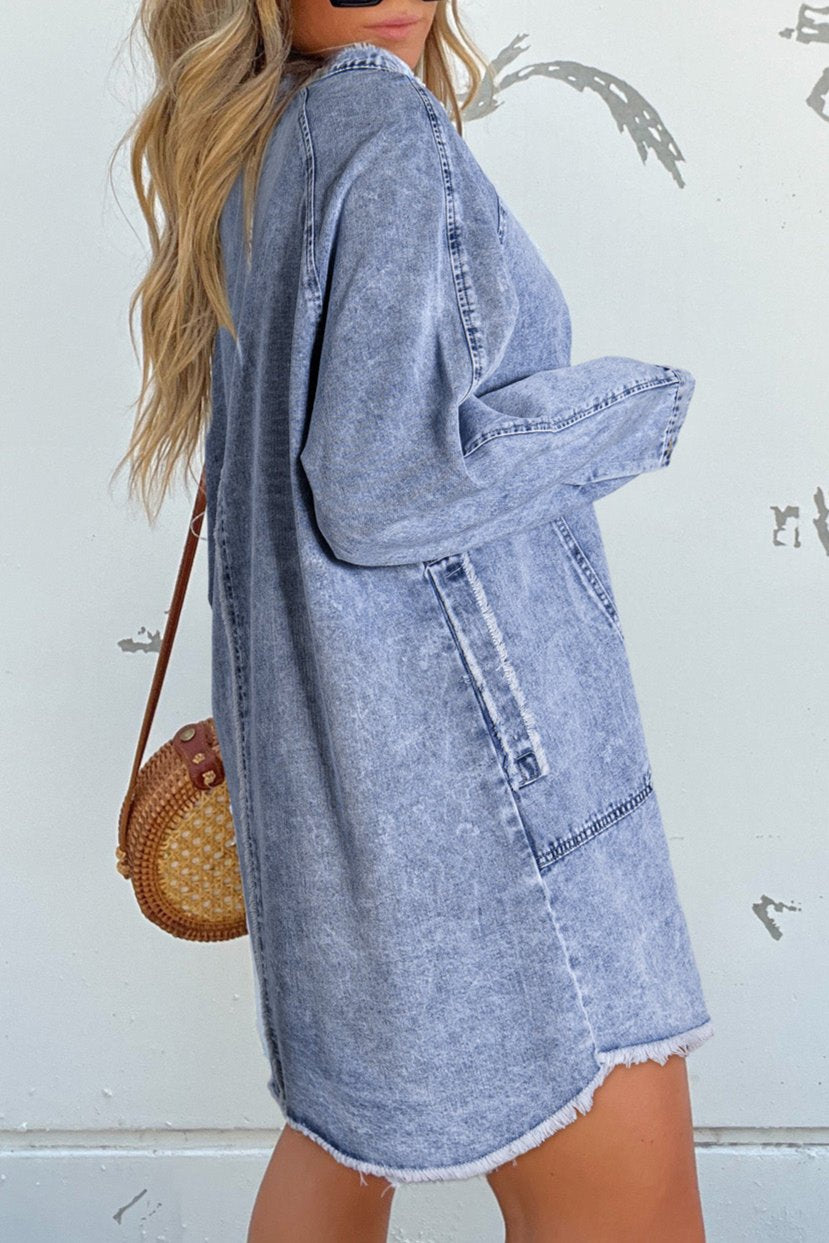 Denim Mineral Wash Raw Edge Dress