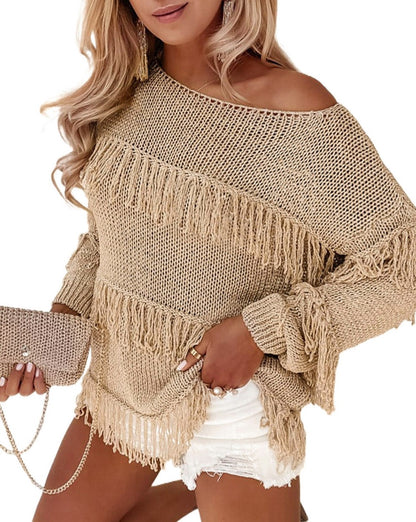 Boho Fringe Loose Knit Sweater