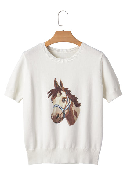 Western Horse Head Short Sleeve Sweater