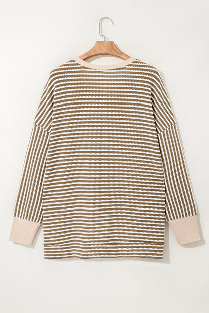 Plus Size Stripe Textured Dolman Sleeve Top