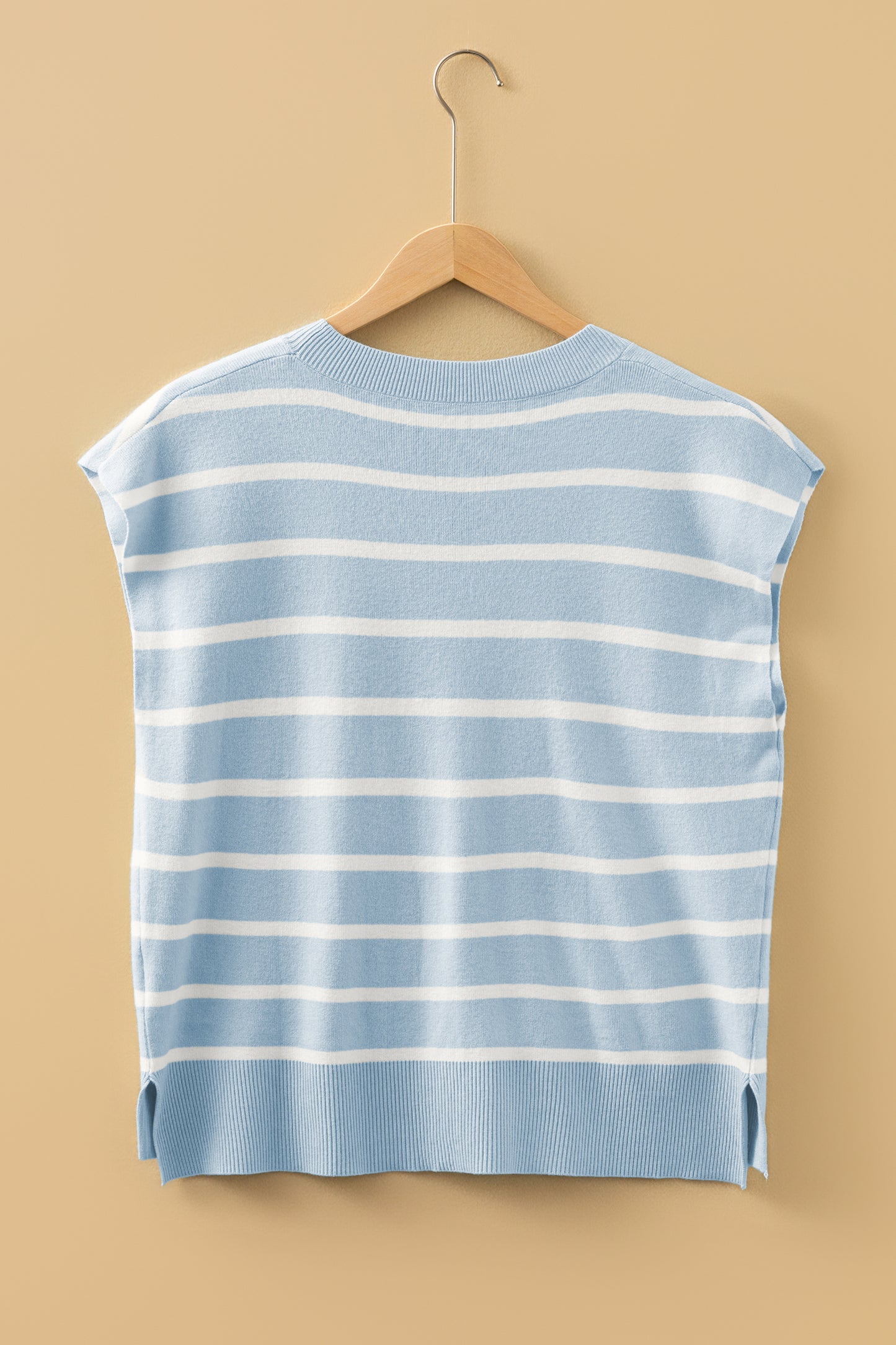 Stripe Side Slit Short Sleeve Sweater Tee