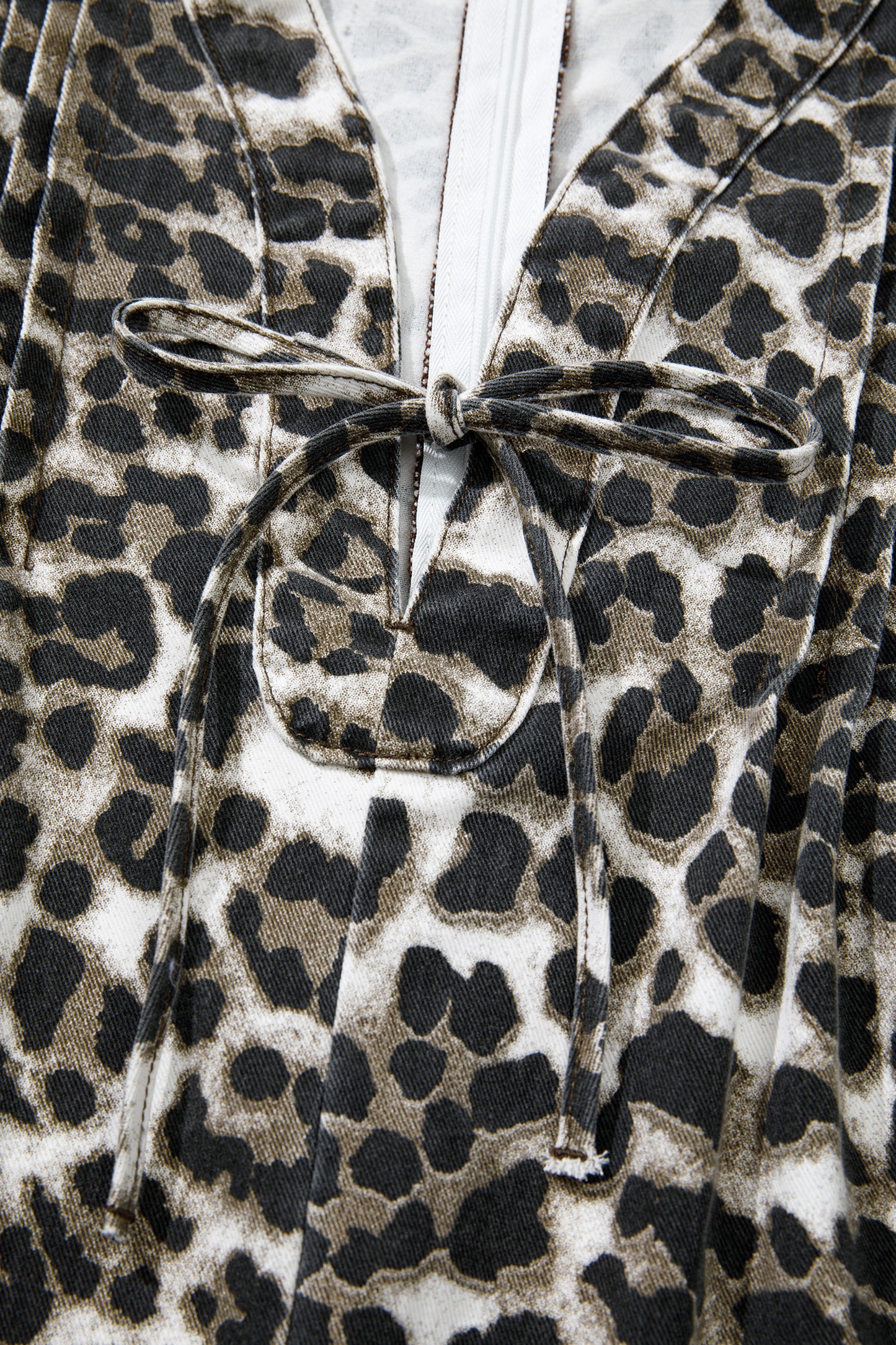 Leopard Denim Pleated Sleeveless Romper