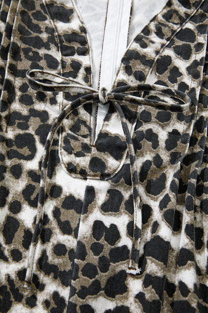 Leopard Denim Pleated Sleeveless Romper