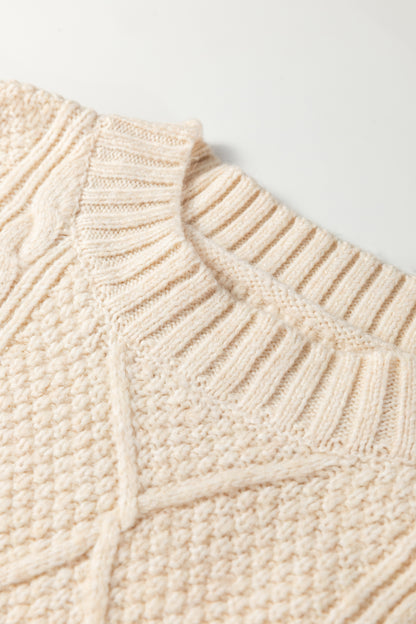 Solid Cable Knit Drop Shoulder Sweater Dress