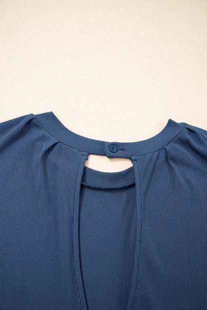 Solid Open Back Cap Sleeve Knit Romper