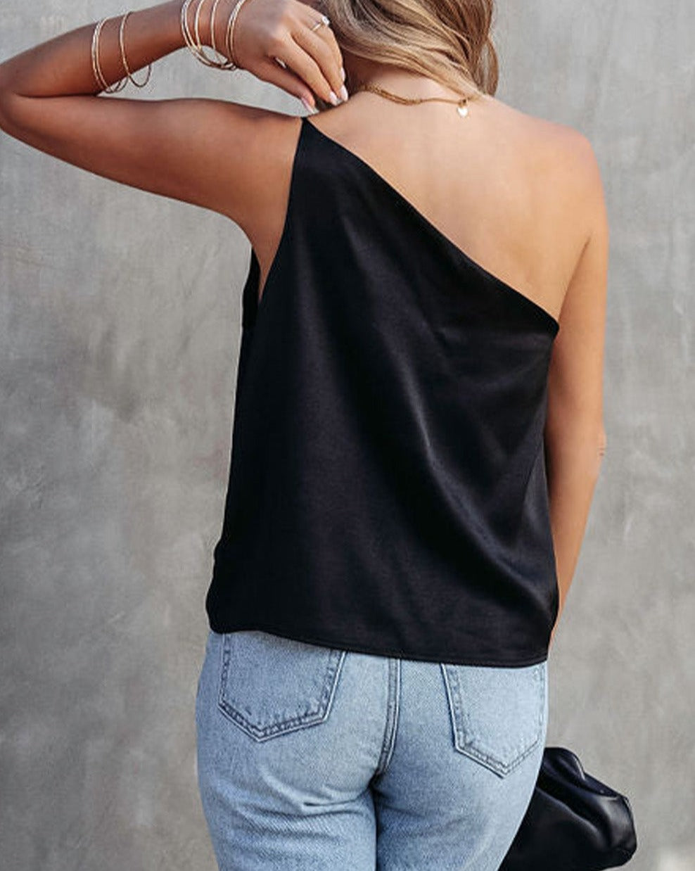 Satin One Shoulder Tank Top