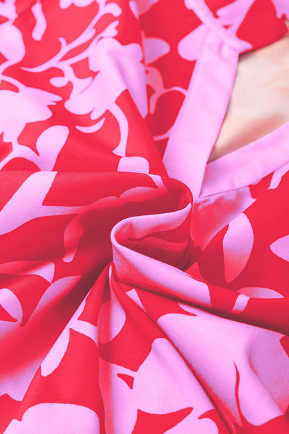 Floral Split V-Neck Ruffle Sleeve Blouse Top