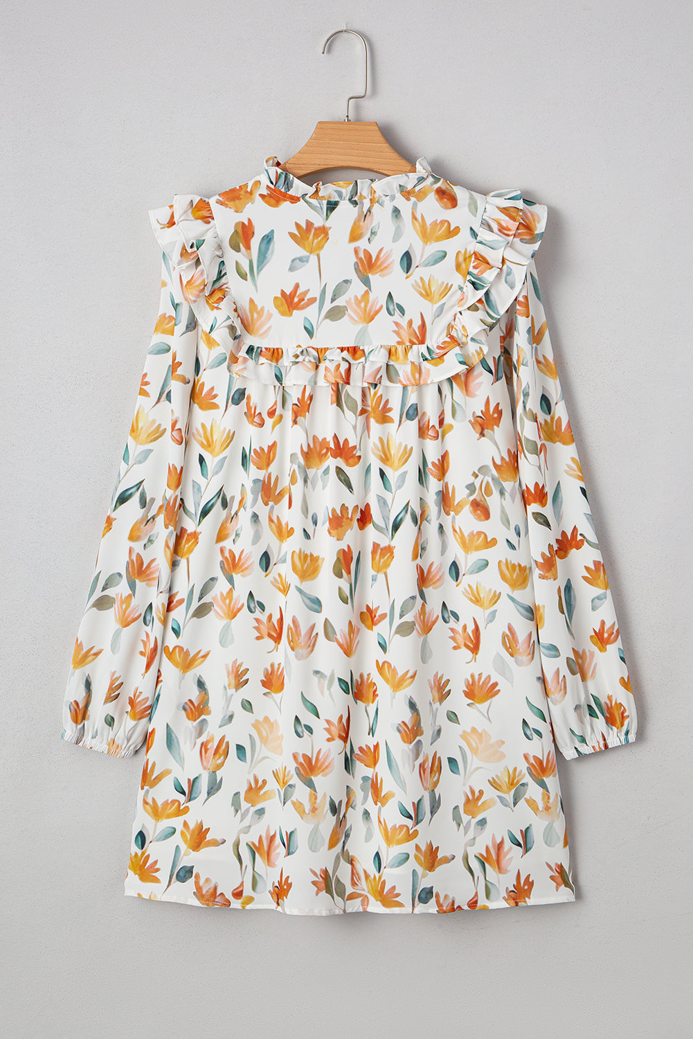 Floral Tied V-Neck Long Sleeve Mini Dress