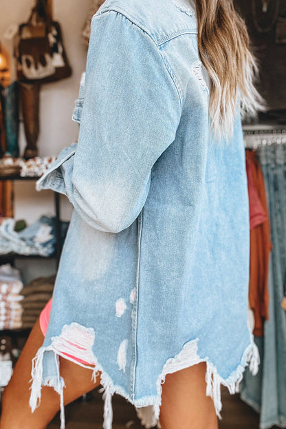 Denim Light Wash Raw Edge Jacket