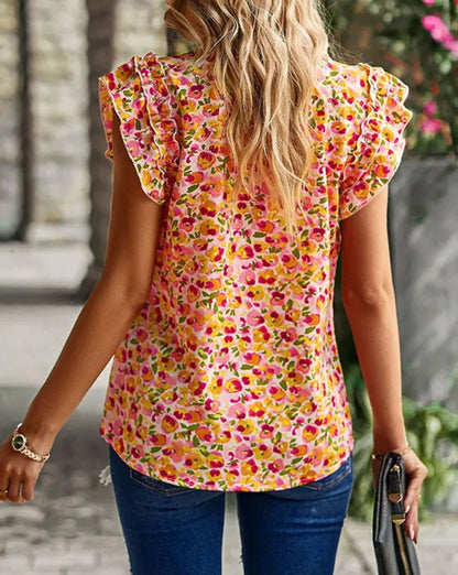 Floral Flutter Sleeve Tank Top