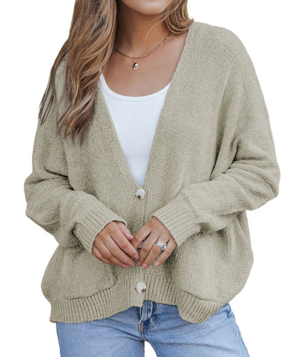 Button Front Pocketed Sweater Cardigan