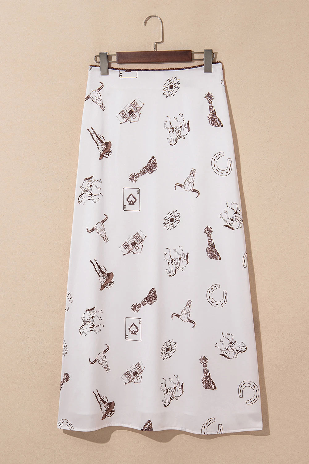 Western Lace Trim High Waist Maxi Skirt