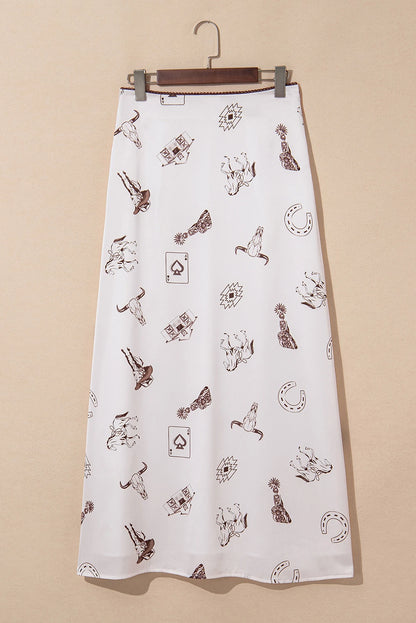 Western Lace Trim High Waist Maxi Skirt