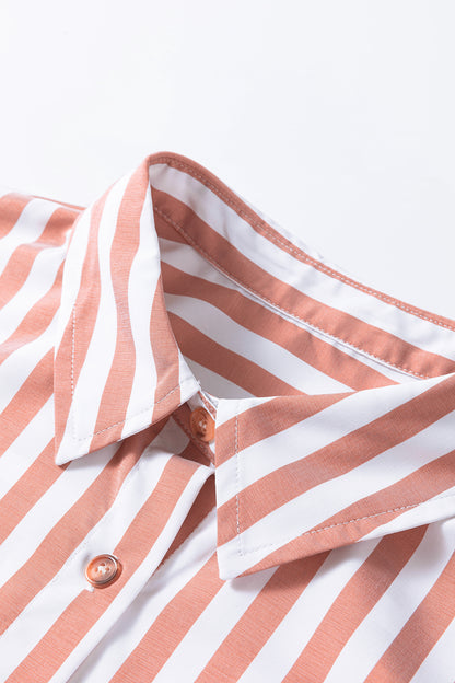 Stripe Ruffle Hem 3/4 Sleeve Buttoned Shirt