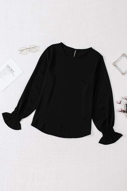 Crew Neck Ruffle Long Sleeve Top