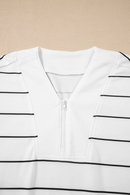 Stripe Zip-Up Drop Shoulder Pullover and Short Set