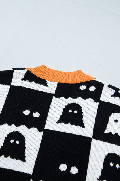 Halloween Ghost Colorblock Drop Shoulder Knit Cardigan