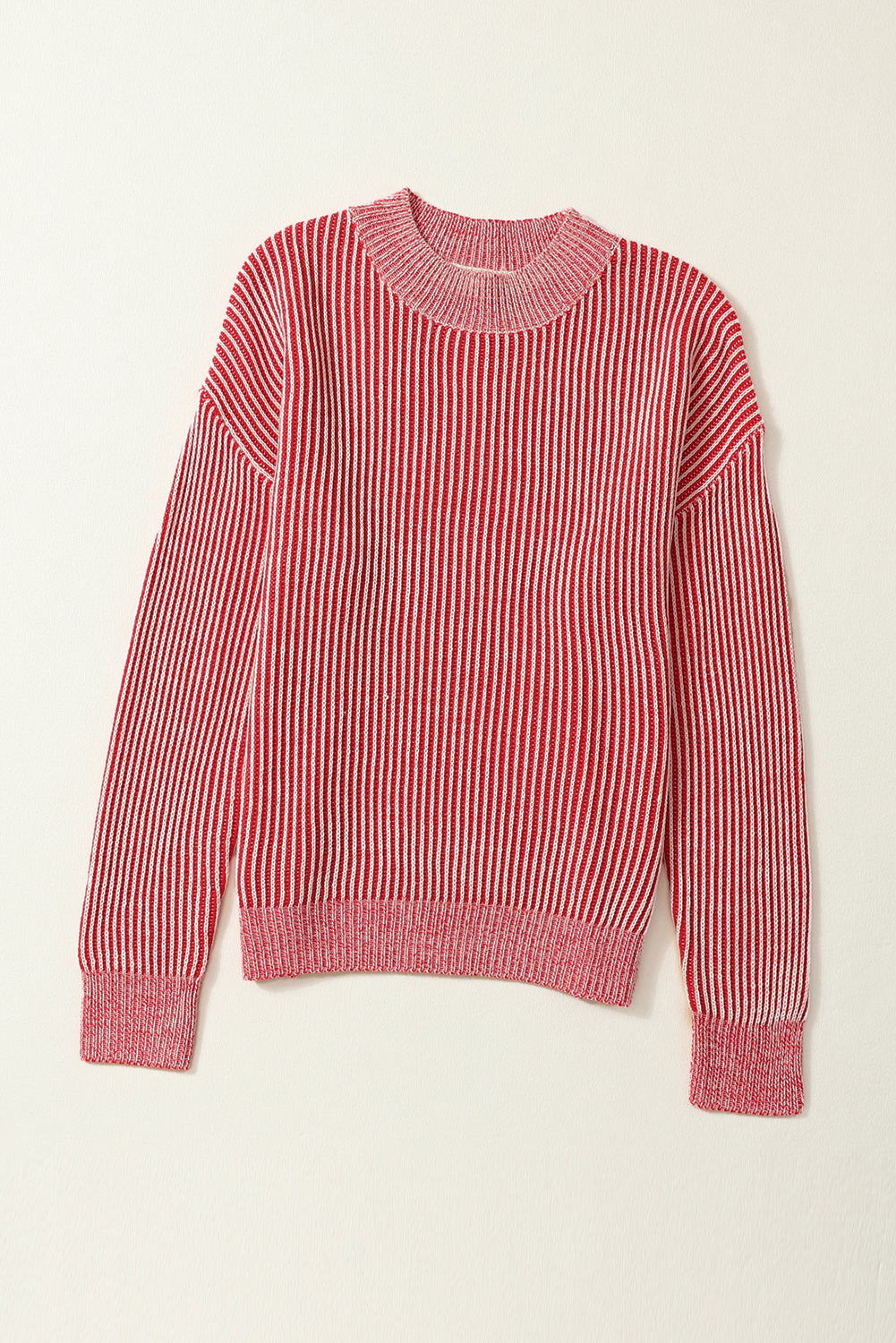 Stripe Ribbed Round Neck Sweater