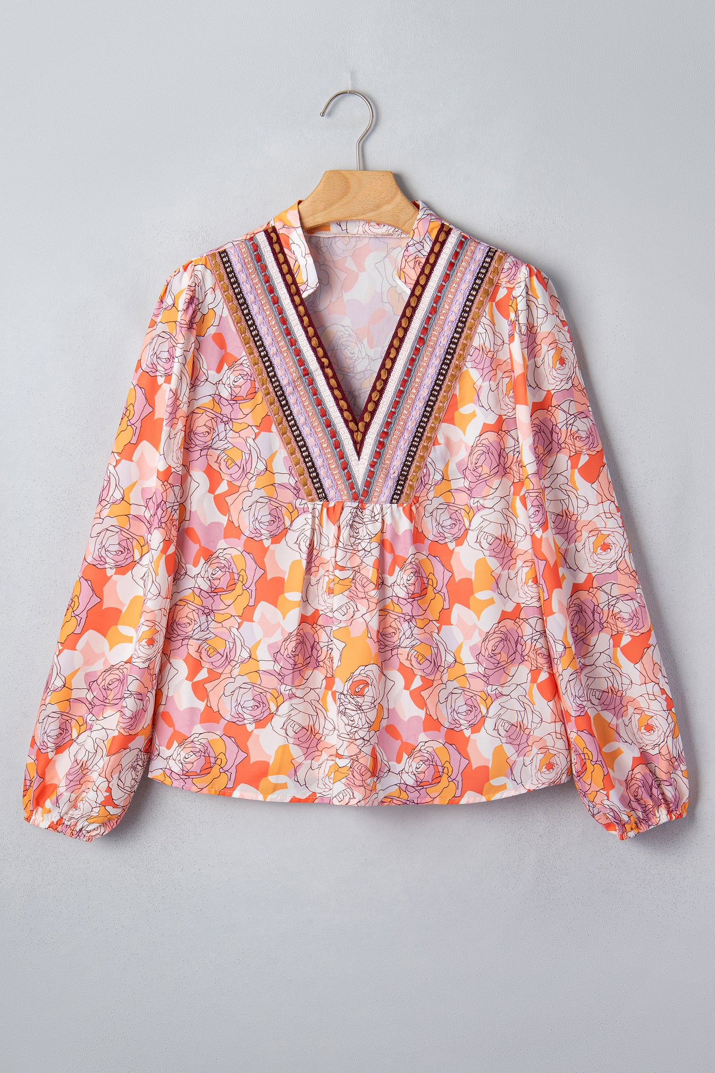Floral Stripe V-Neck Long Sleeve Blouse