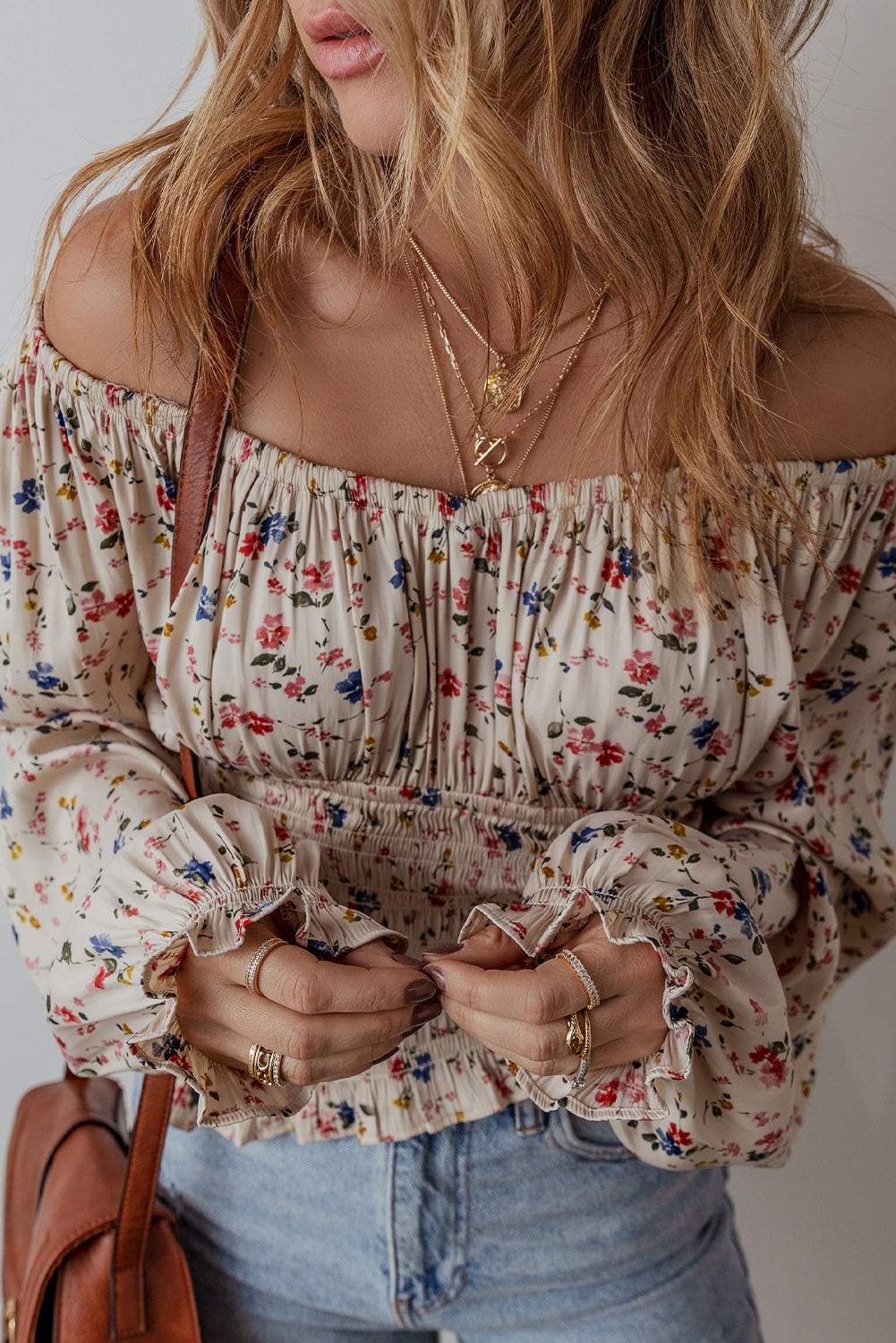 Floral Boho Smocked V-Neck Blouse