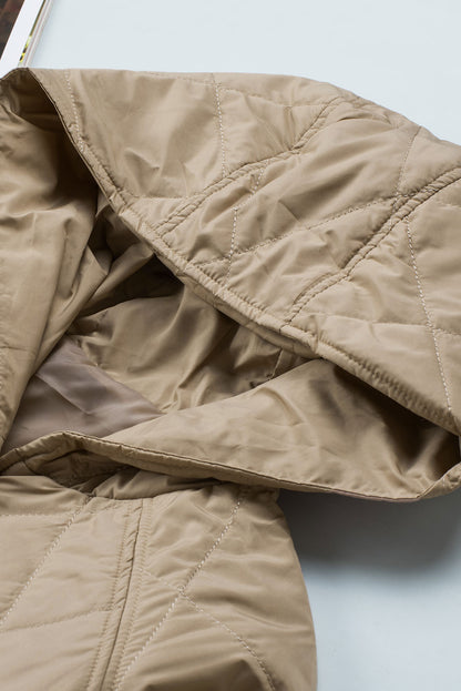 Solid Quilted Snap Button Hooded Puffer Coat