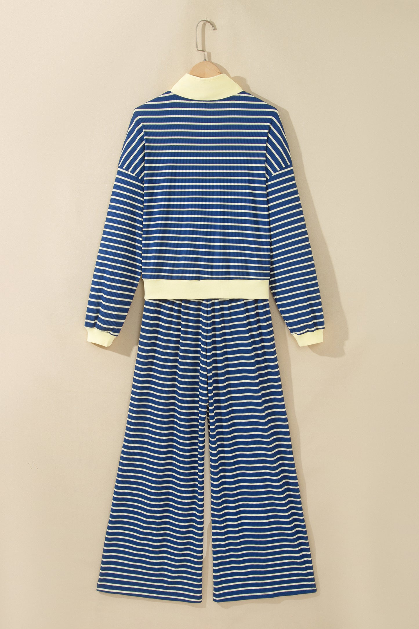 Stripe Colorblock Zip V-Neck Pullover and Pants Set