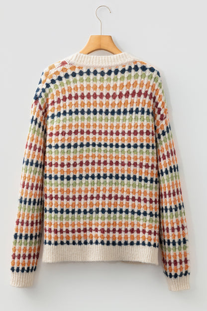 Dotted Diamond Knit Button-Up V-Neck Sweater Cardigan