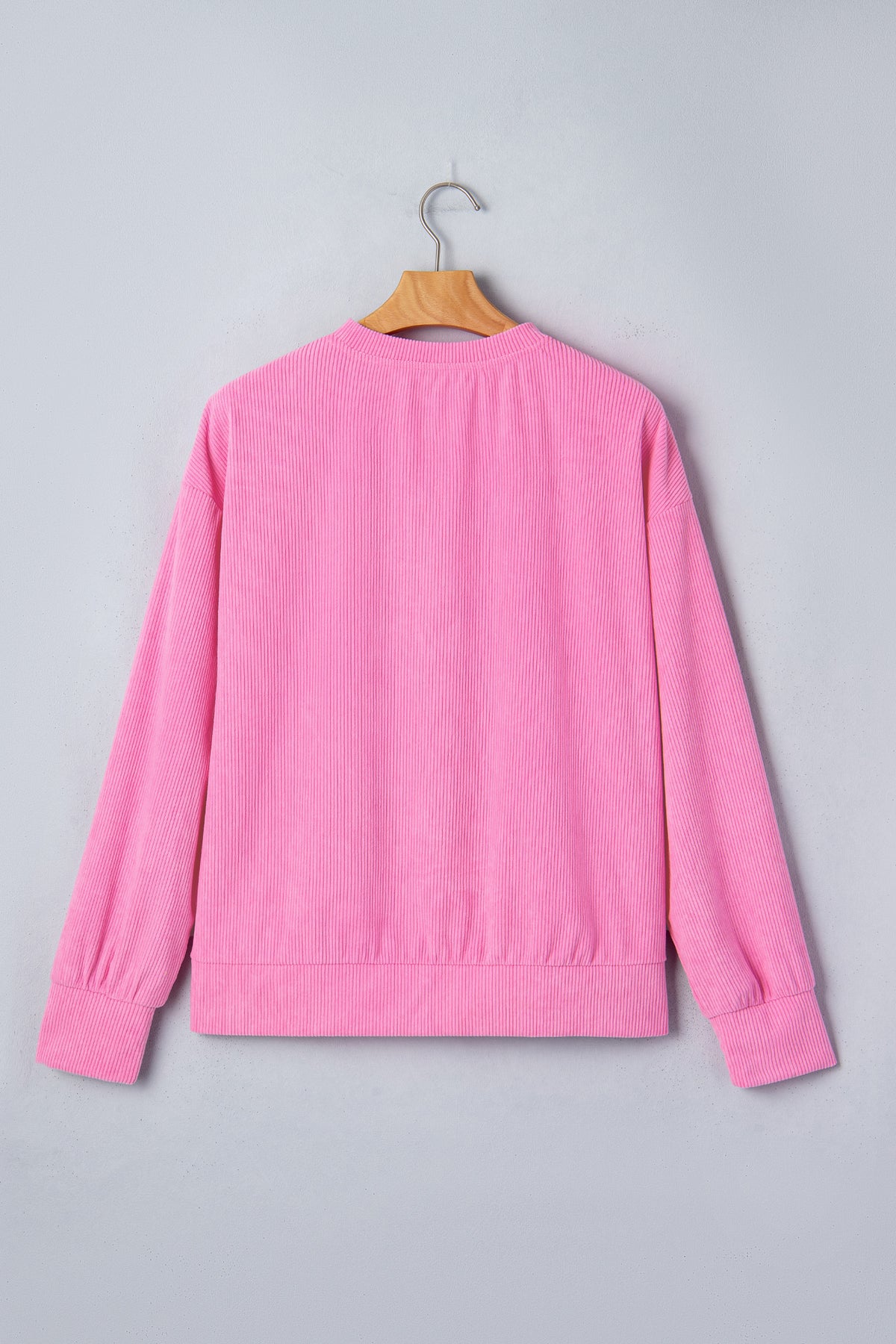 Sweet Girl Bow Embroidered Ribbed Long Sleeve Top