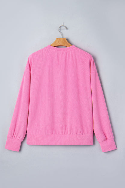 Sweet Girl Bow Embroidered Ribbed Long Sleeve Top
