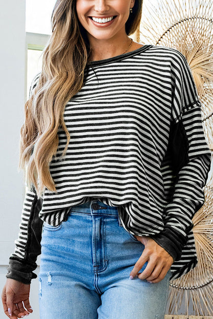 Stripe Thermal Knit Drop Shoulder Top