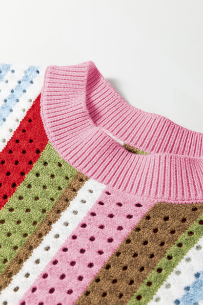 Stripe Pointelle Knit 3/4 Sleeve Sweater
