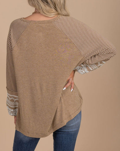 Floral Stripe Raglan Sleeve Top