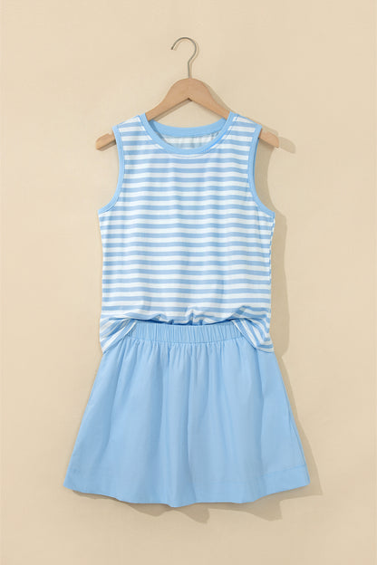 Stripe Tank Top & Contrast Ruffle Skort Set