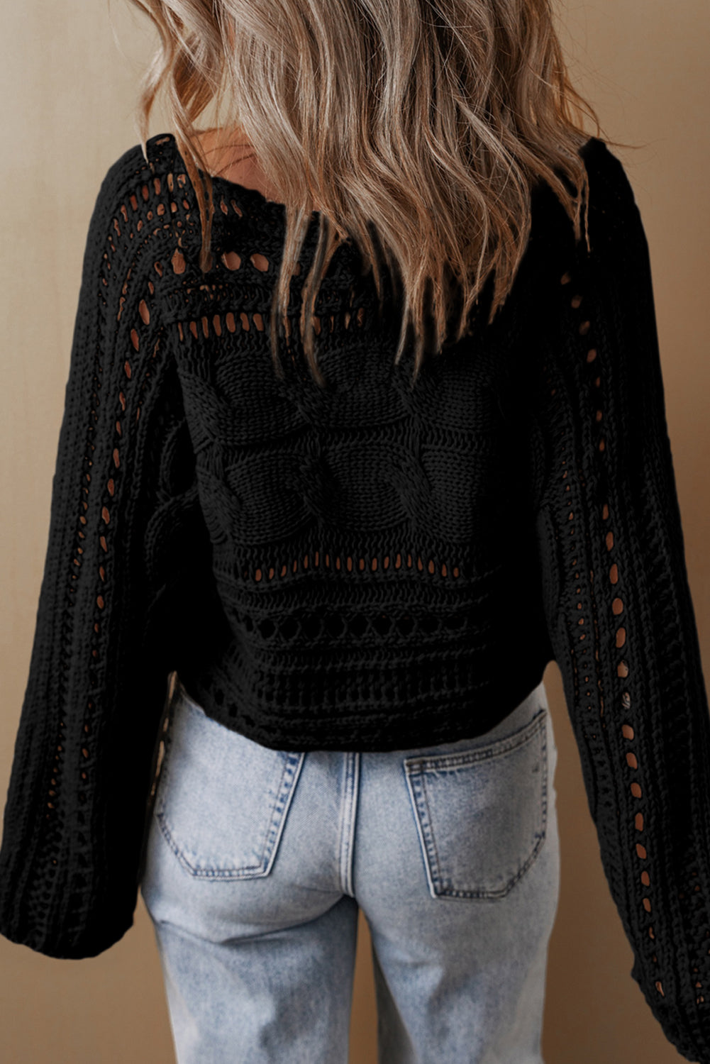 Hollowed Cable Knit Crop Sweater