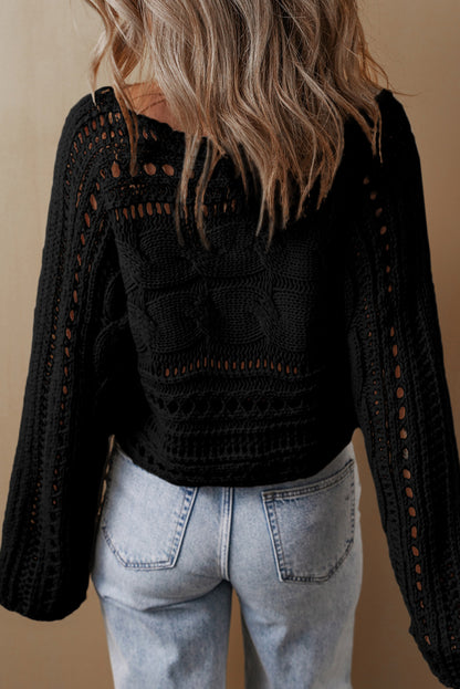 Hollowed Cable Knit Crop Sweater